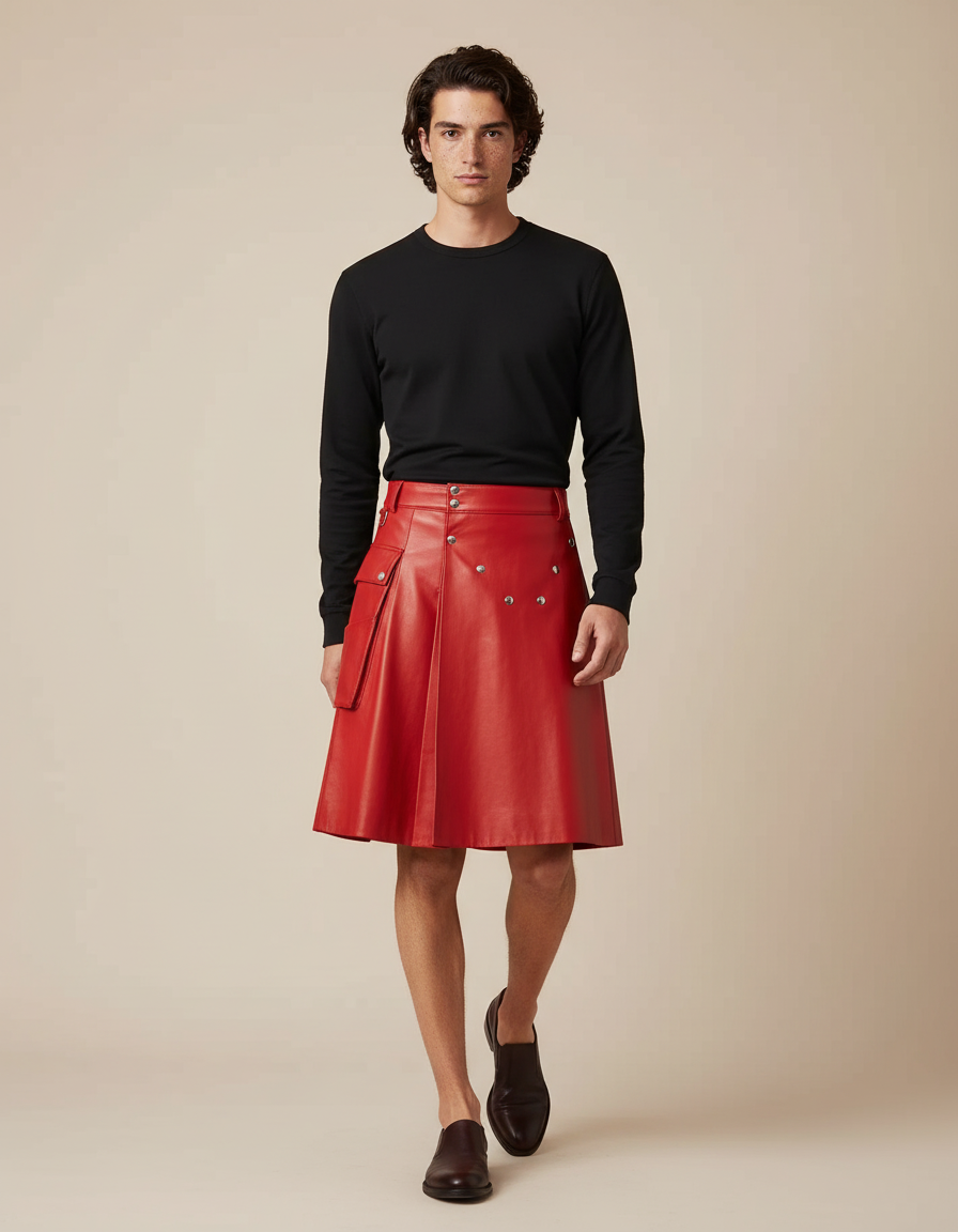 Jupe Homme Rouge Similicuir Plissée