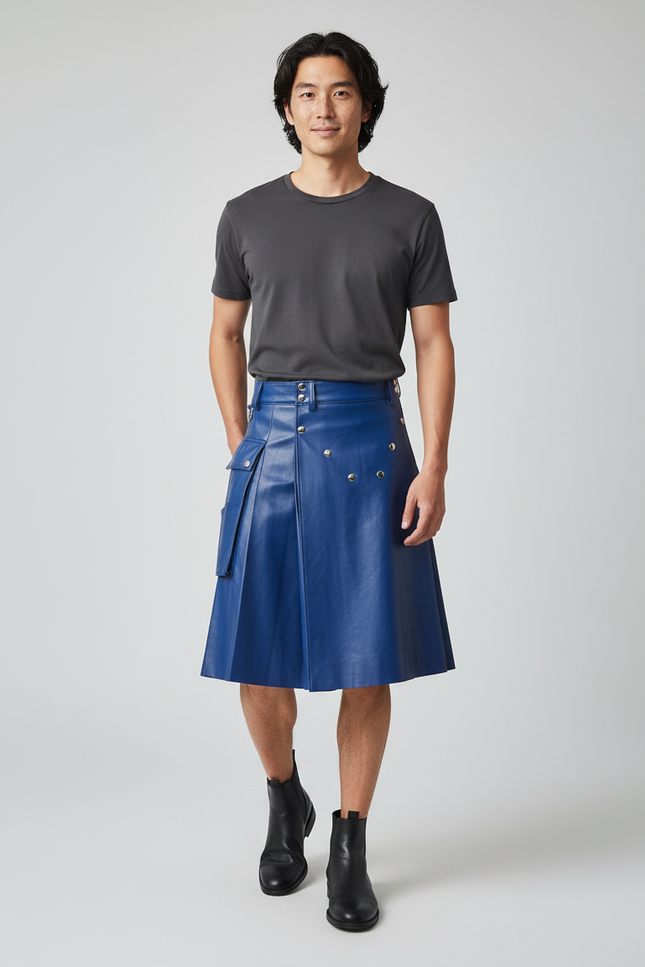 Jupe Homme Bleue Similicuir Plissée