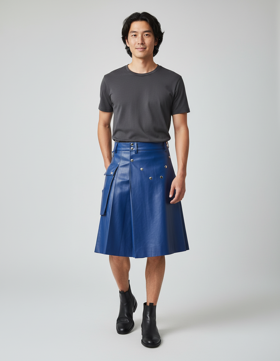 Jupe Homme Bleue Similicuir Plissée