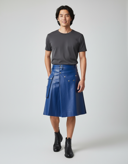 Jupe Homme Bleue Similicuir Plissée