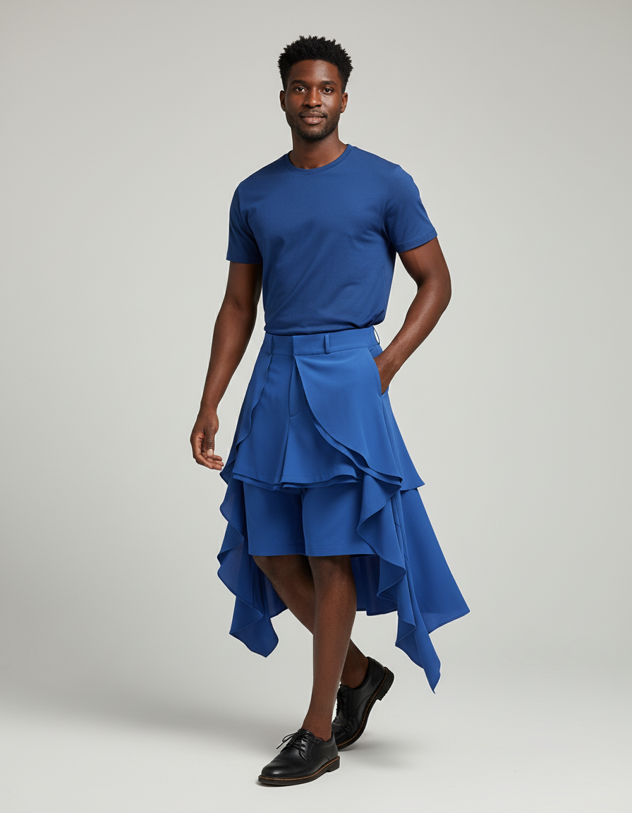 Jupe Homme À Volants Asymétrique Fluide