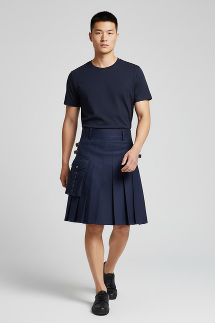 Jupe Homme Bleu Marine Plissée Décontractée