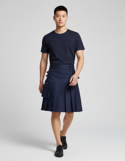 Jupe Homme Bleu Marine Plissée Décontractée