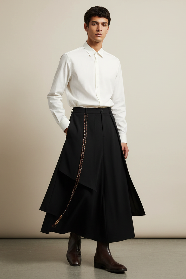 Jupe Homme Noire Asymétrique Décontractée