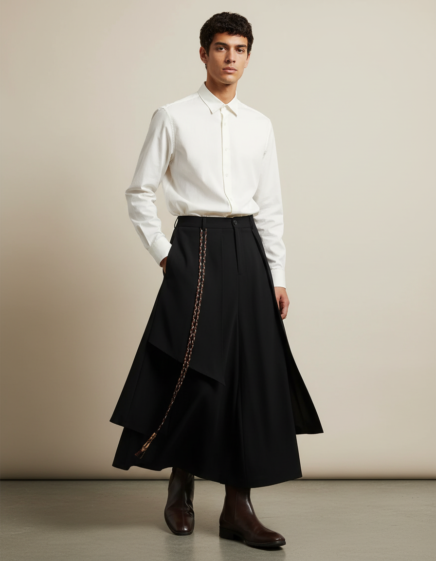 Jupe Homme Noire Asymétrique Décontractée