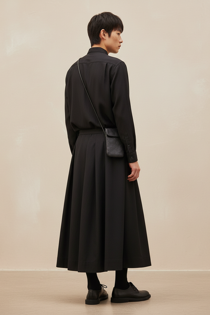Jupe Homme Noire Plissée Fluide Ample