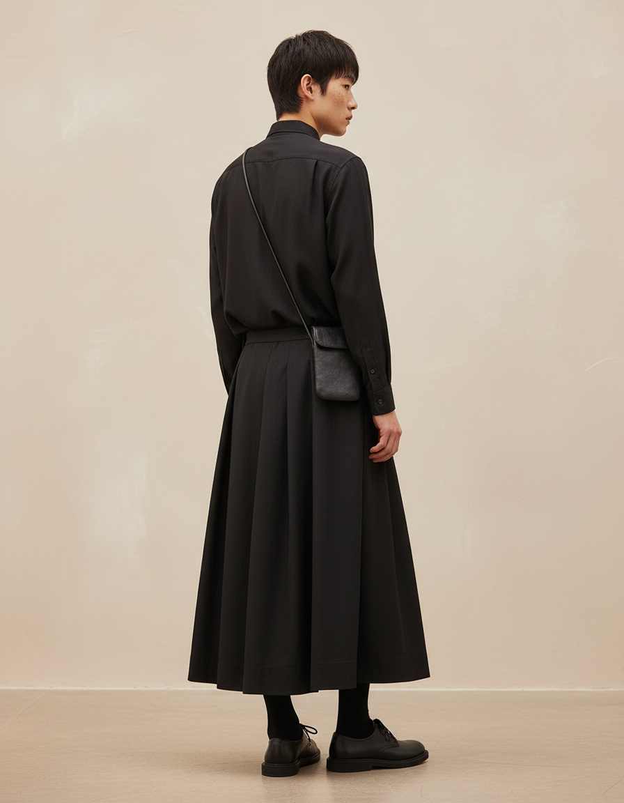 Jupe Homme Noire Plissée Fluide Ample