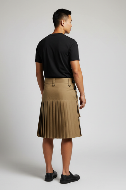 Jupe Homme Kaki Plissée Décontractée