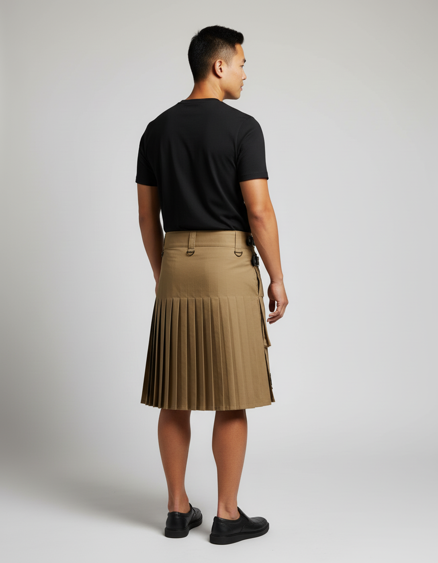 Jupe Homme Kaki Plissée Décontractée