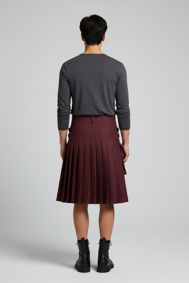 Jupe Homme Kilt Bordeaux Plissée