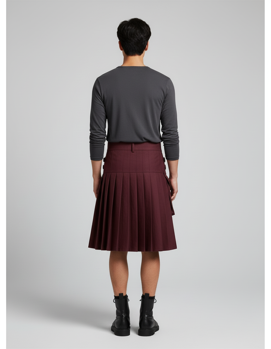 Jupe Homme Kilt Bordeaux Plissée