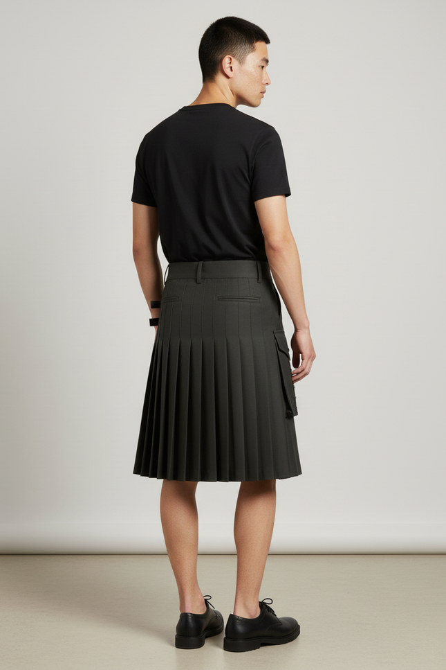 Jupe Homme Plissée Gris Cargo Décontractée