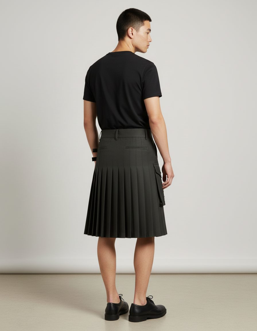 Jupe Homme Plissée Gris Cargo Décontractée