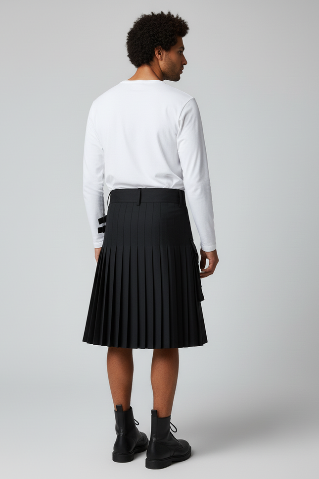 Jupe Homme Noire Plissée Décontractée Urbaine