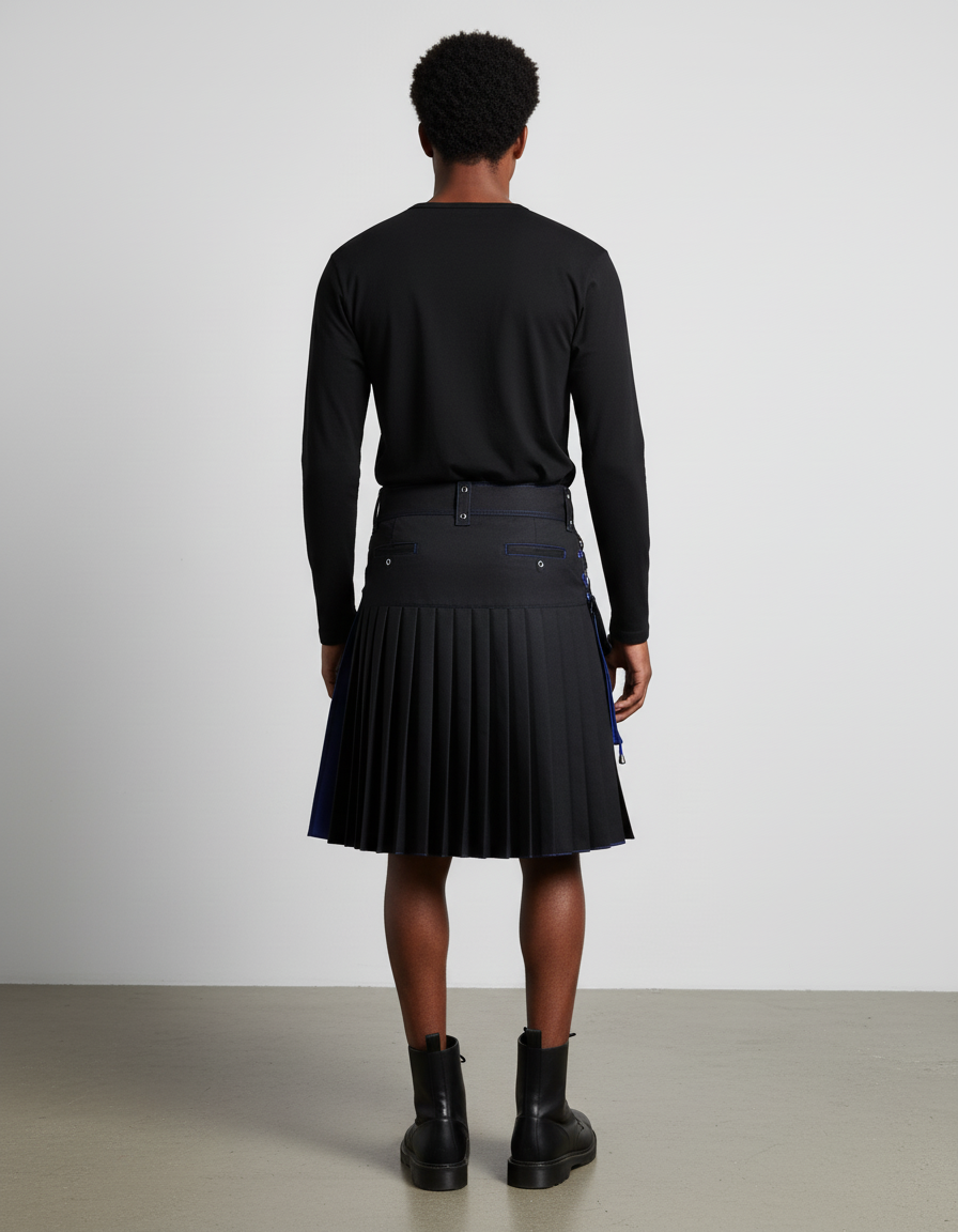 Jupe Homme Noire Contrastée Bleue Décontractée