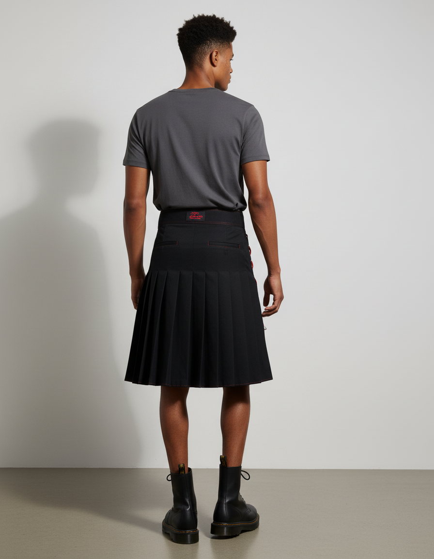 Jupe Homme Noire Contraste Rouge Décontractée