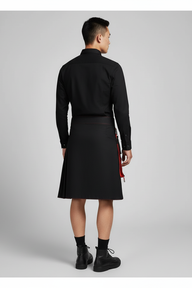 Jupe Homme Noire Et Rouge Plissée