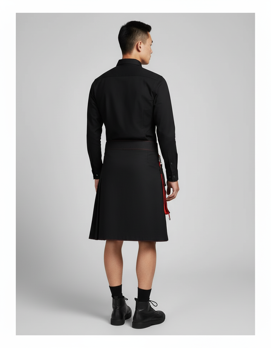 Jupe Homme Noire Et Rouge Plissée