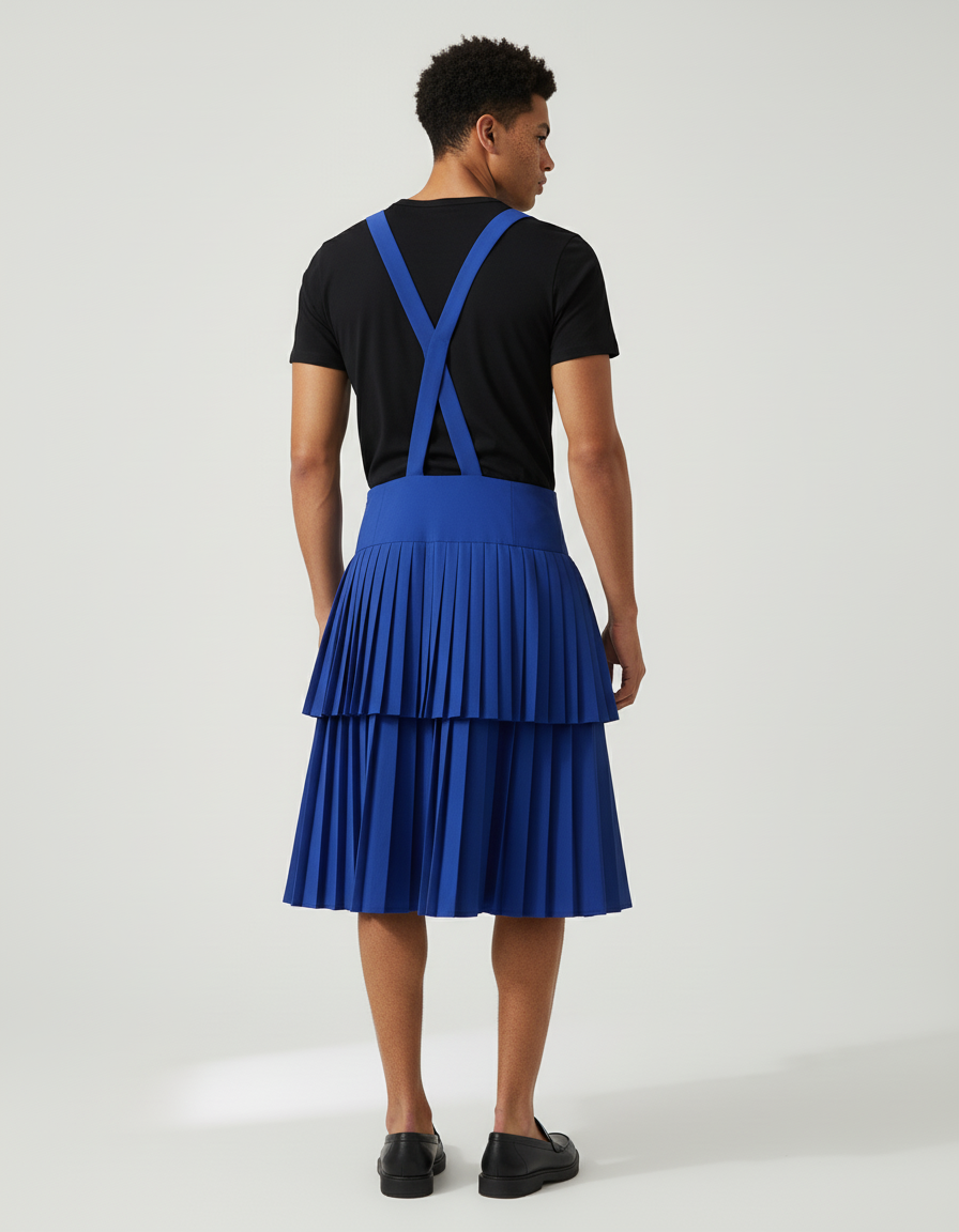 Jupe Homme Bleue Plissée Asymétrique Décontractée