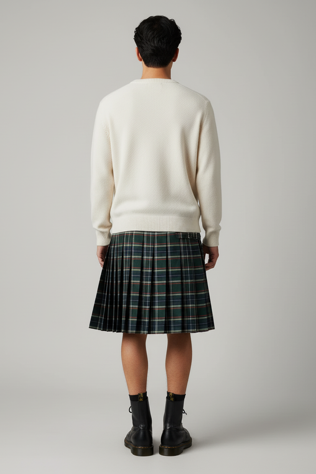 Jupe Homme Tartan Verte Plissée