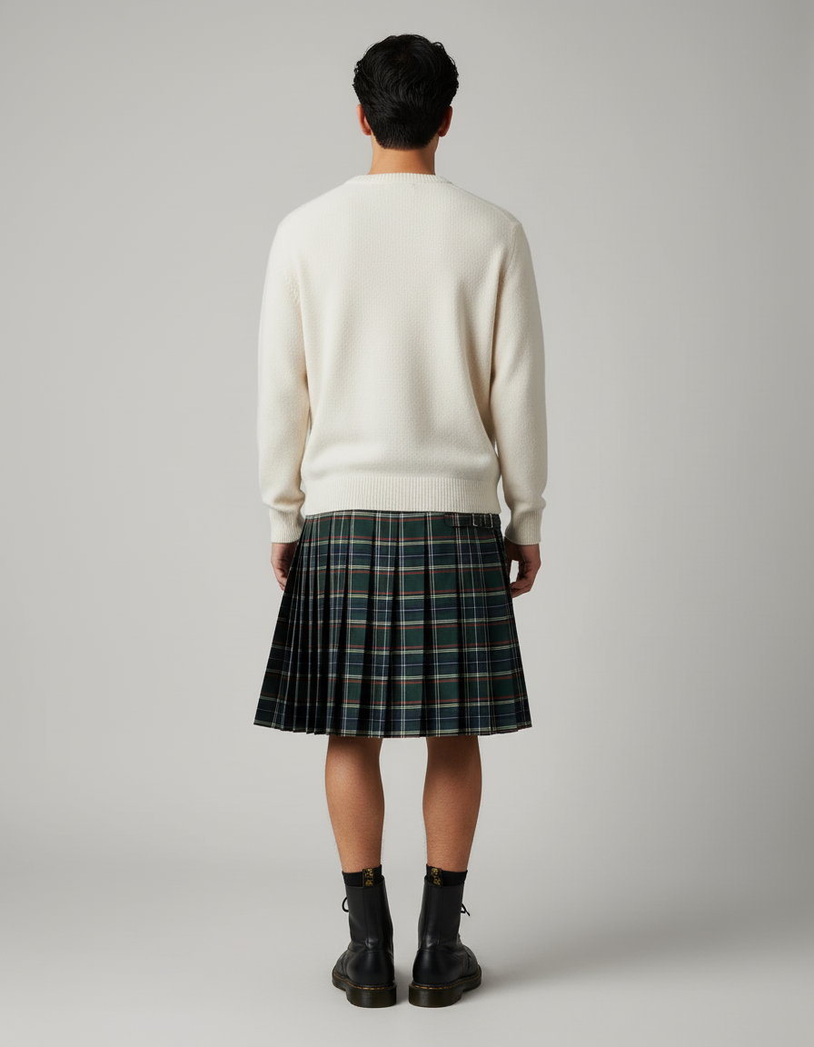 Jupe Homme Tartan Verte Plissée