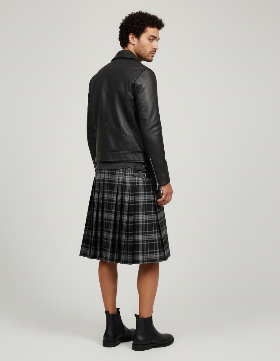 Jupe Homme Tartan Gris Noir Chic
