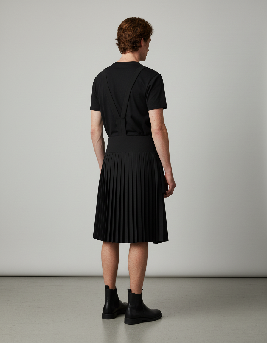 Jupe Homme Noire Plissée Asymétrique