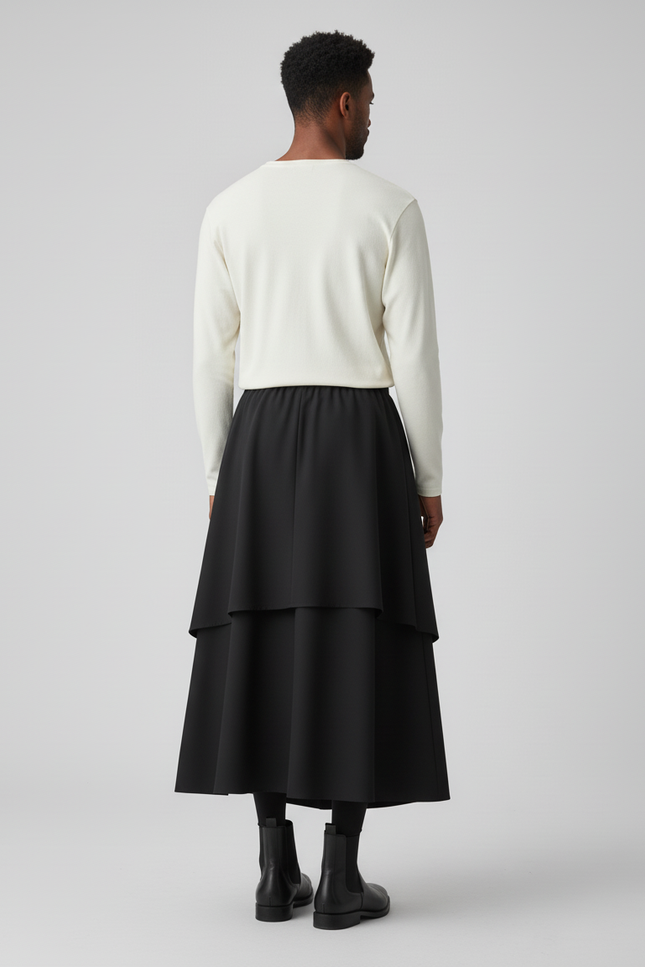 Jupe Homme Noire Irrégulière Fluide