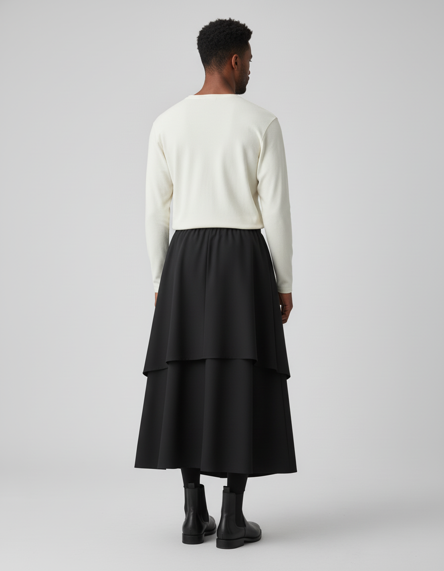 Jupe Homme Noire Irrégulière Fluide