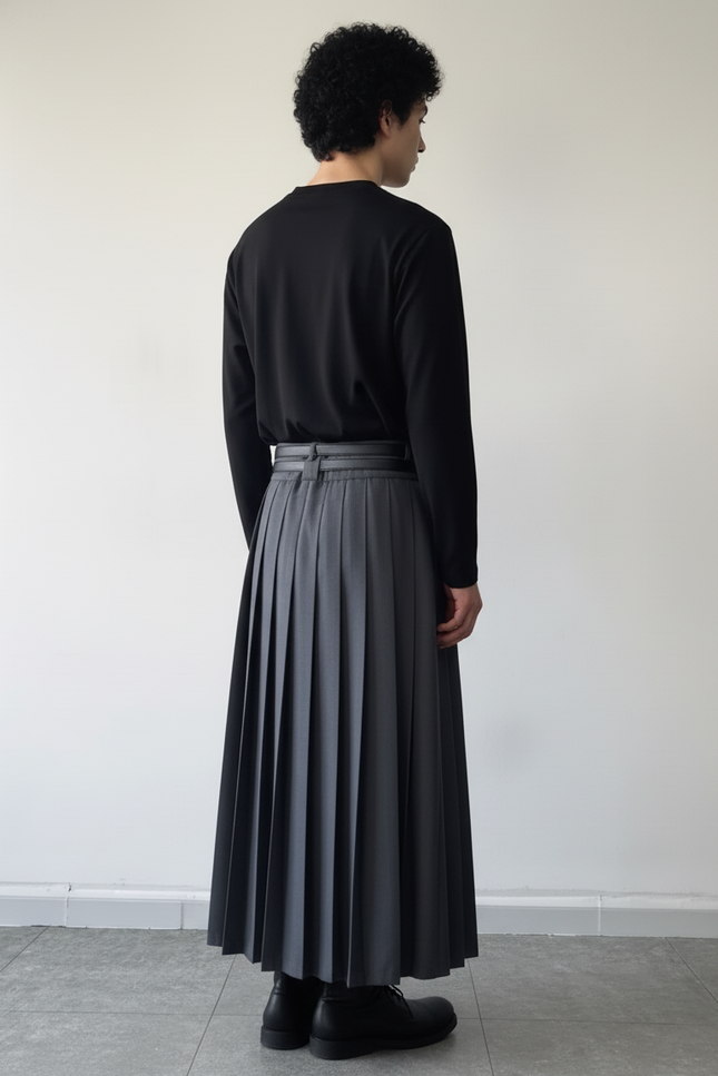 Jupe Homme Grise Plissée Harajuku