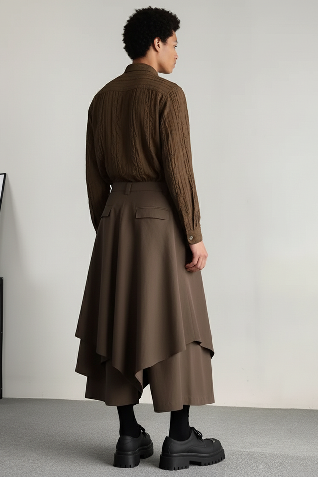 Jupe Homme Marron Asymétrique Fluide