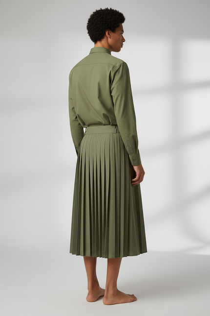 Jupe Homme Plissée Kaki Décontractée