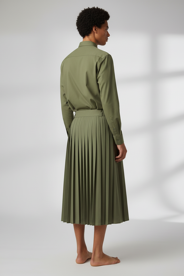 Jupe Homme Plissée Kaki Décontractée