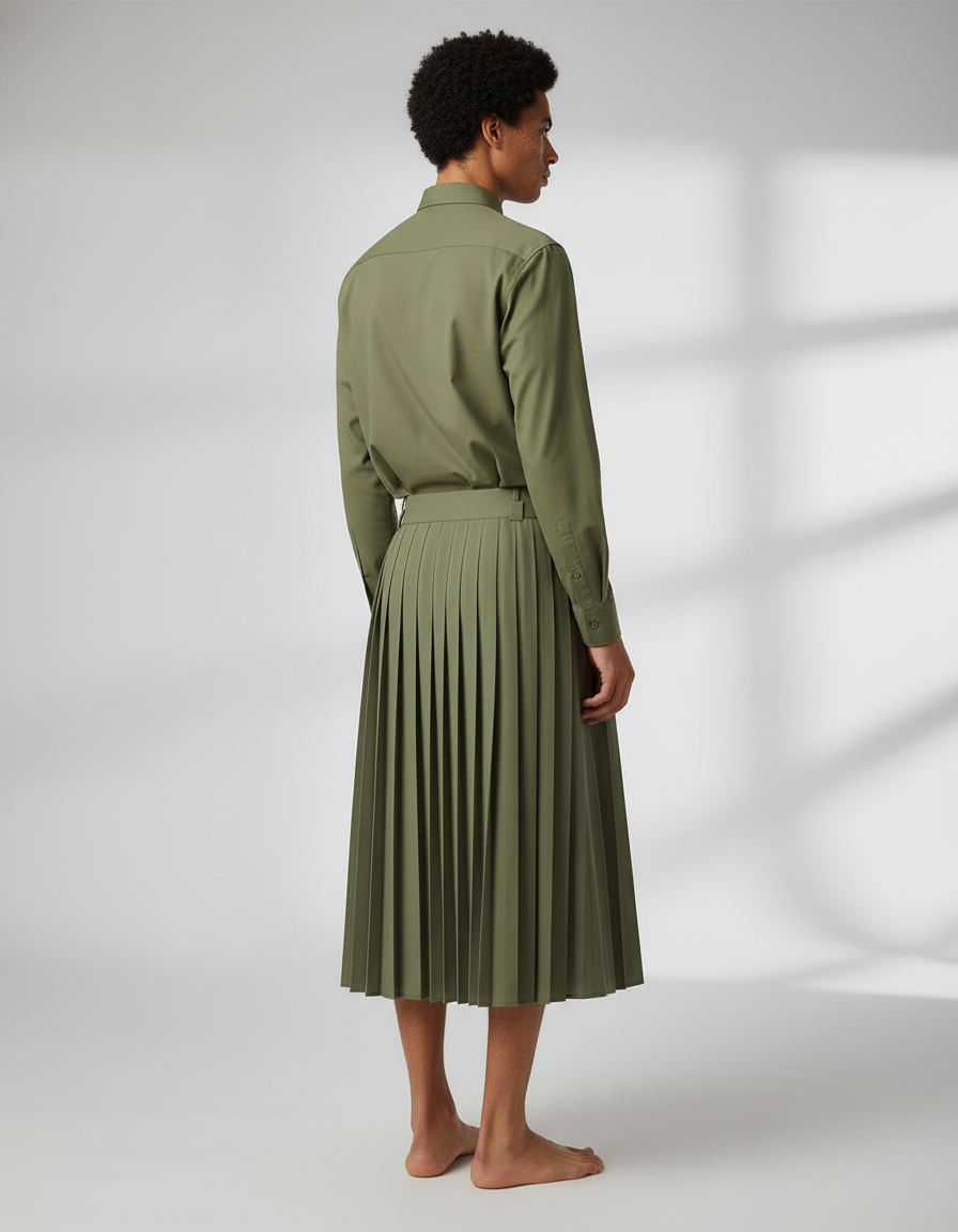 Jupe Homme Plissée Kaki Décontractée