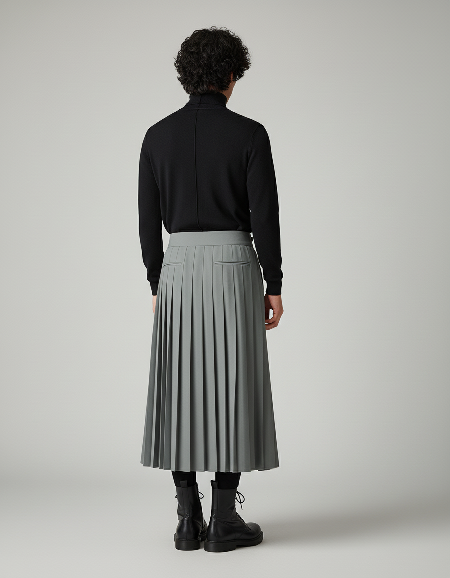 Jupe Homme Grise Plissée Décontractée Sobre