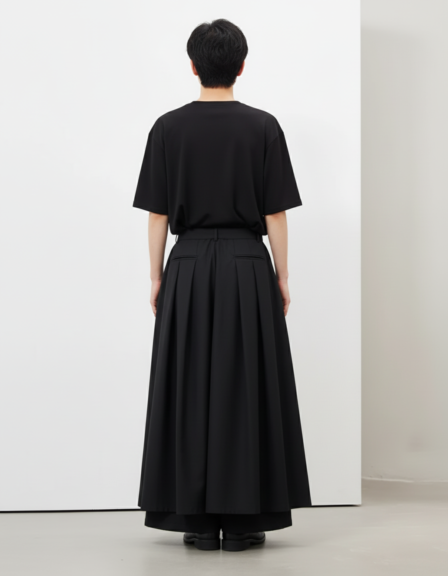 Jupe Homme Noire Double-Couche Fluide