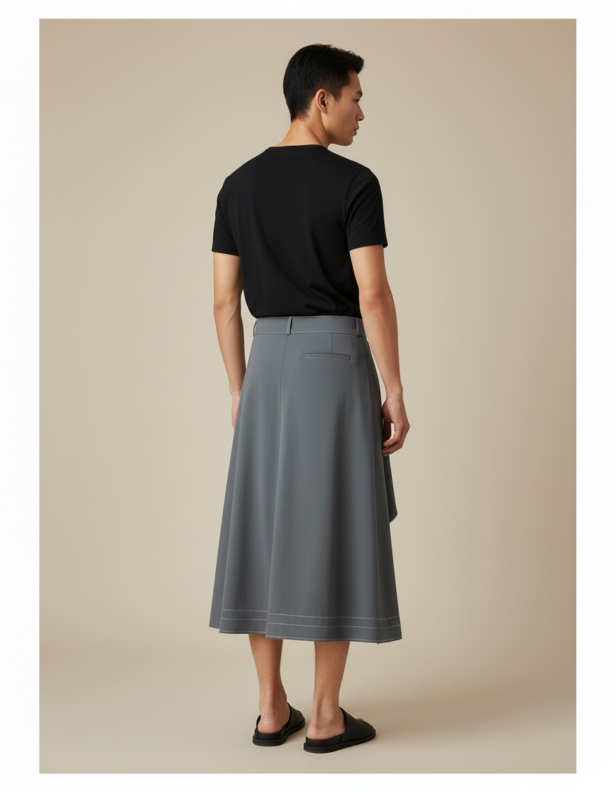 Jupe Homme Grise Asymétrique Décontractée