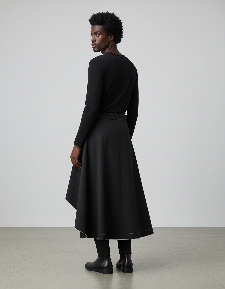 Jupe Homme Noire Asymétrique Chic Minimaliste