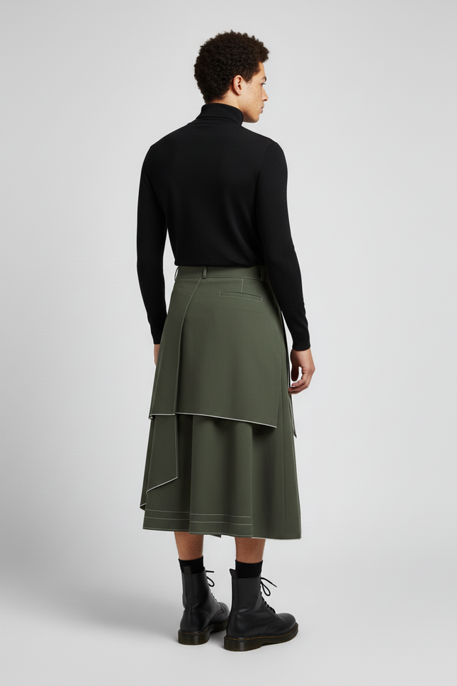 Jupe Homme Kaki Asymétrique Moderne