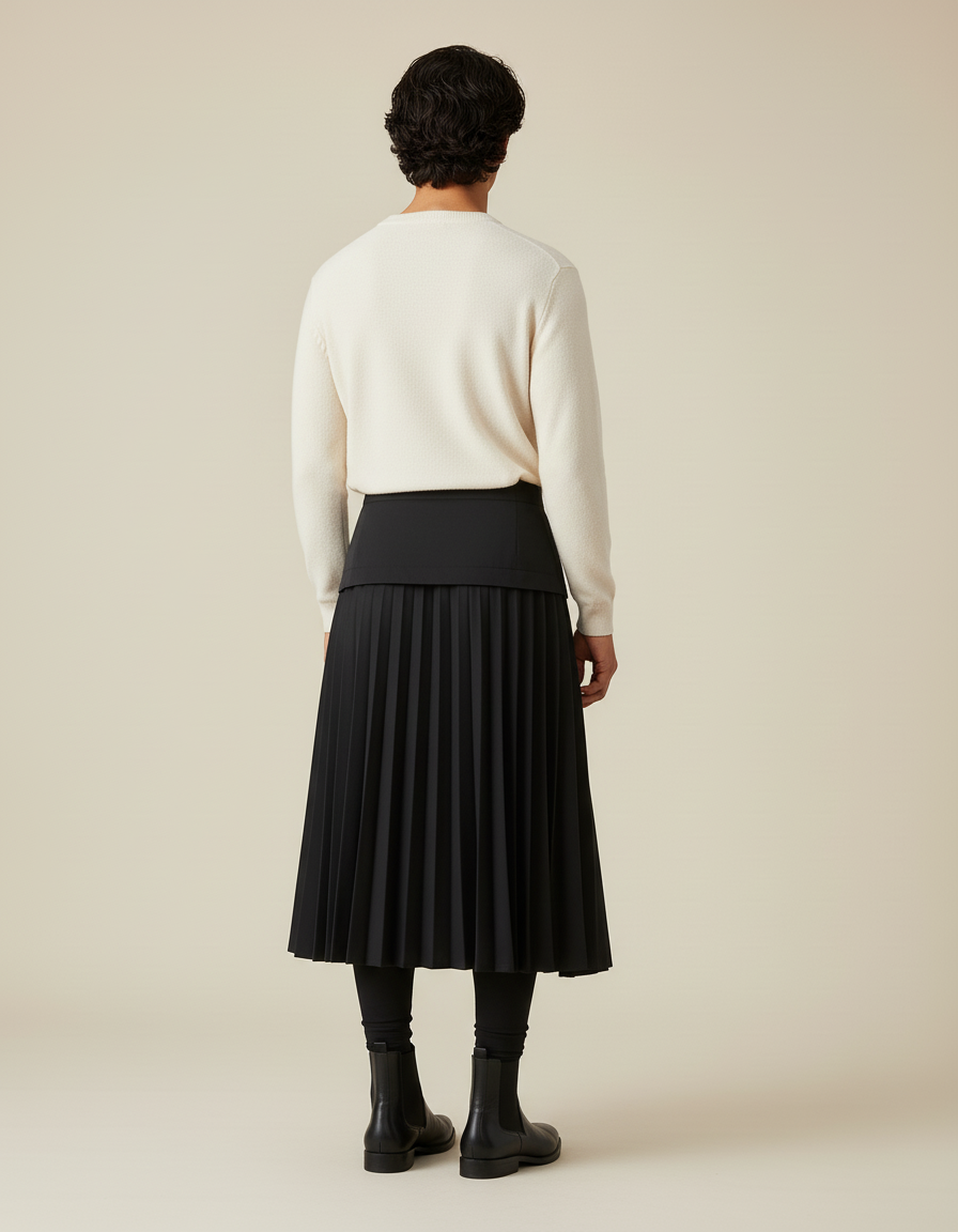 Jupe Homme Noire Plissée Décontractée Streetwear