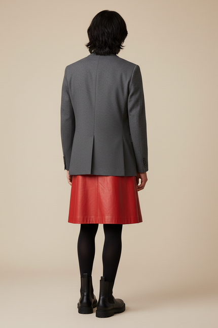 Jupe Homme Rouge Cuir Pu Plissée