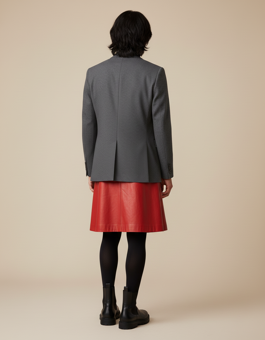 Jupe Homme Rouge Cuir Pu Plissée