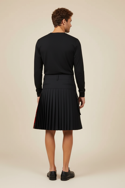 Jupe Homme Noire Écossaise Plissée