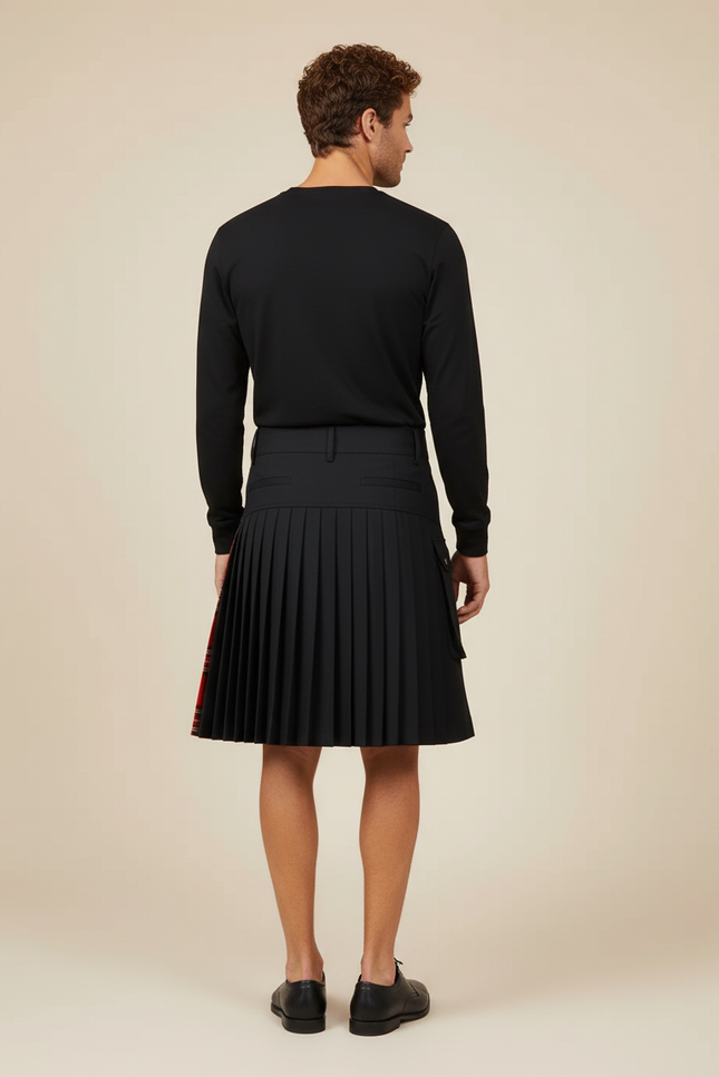 Jupe Homme Noire Écossaise Plissée