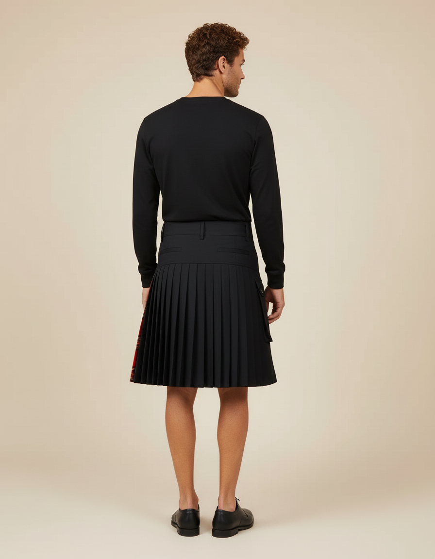 Jupe Homme Noire Écossaise Plissée