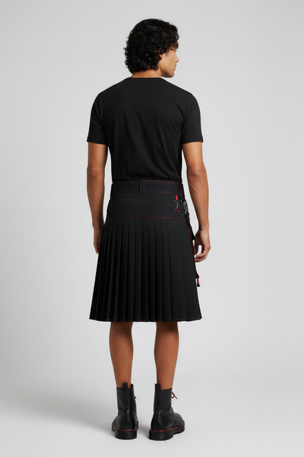 Jupe Homme Noire Rouge Plissée Décontractée