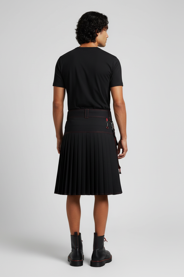 Jupe Homme Noire Rouge Plissée Décontractée