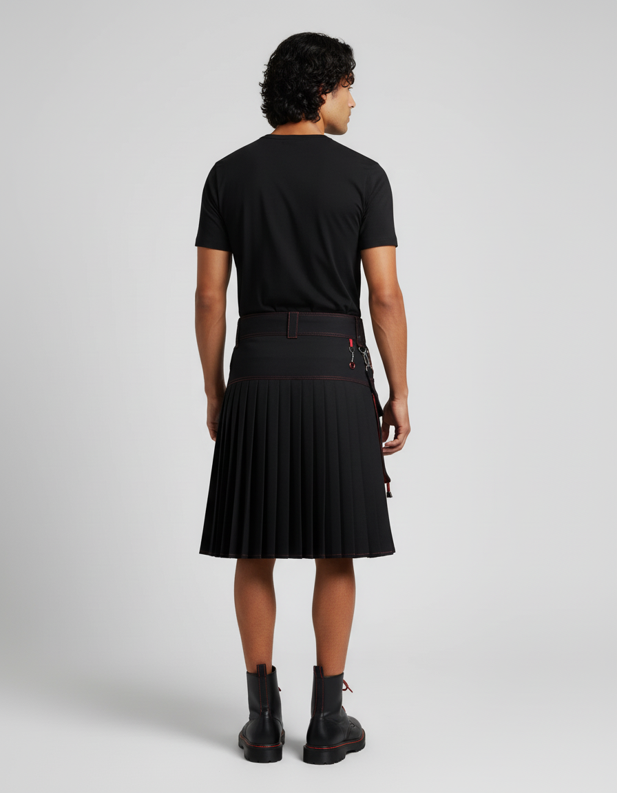 Jupe Homme Noire Rouge Plissée Décontractée