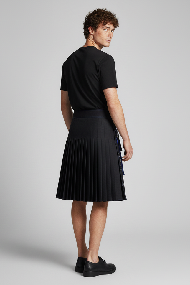 Jupe Homme Noire Et Bleue Plissée Décontractée