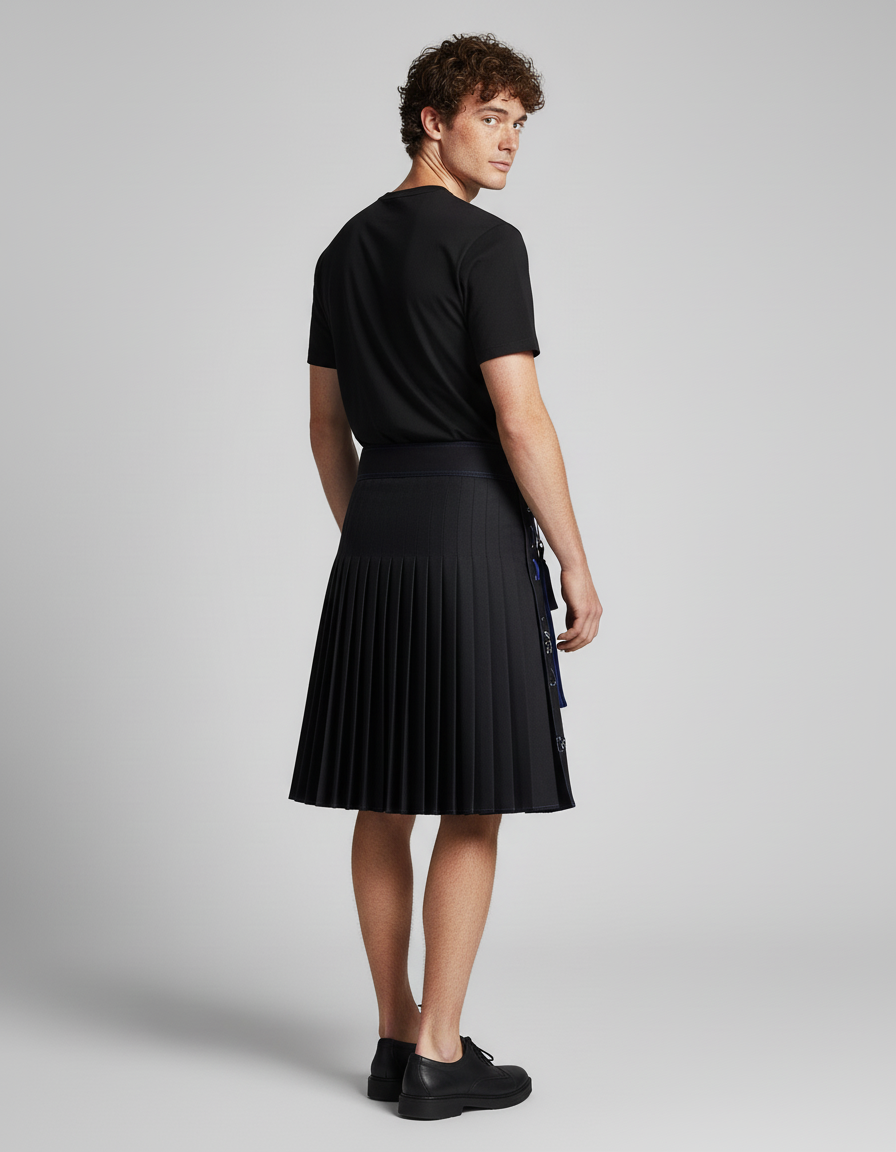 Jupe Homme Noire Et Bleue Plissée Décontractée